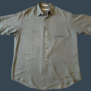 Perry Ellis Mens Silk Green Short Sleeve Button-Up Shirt L